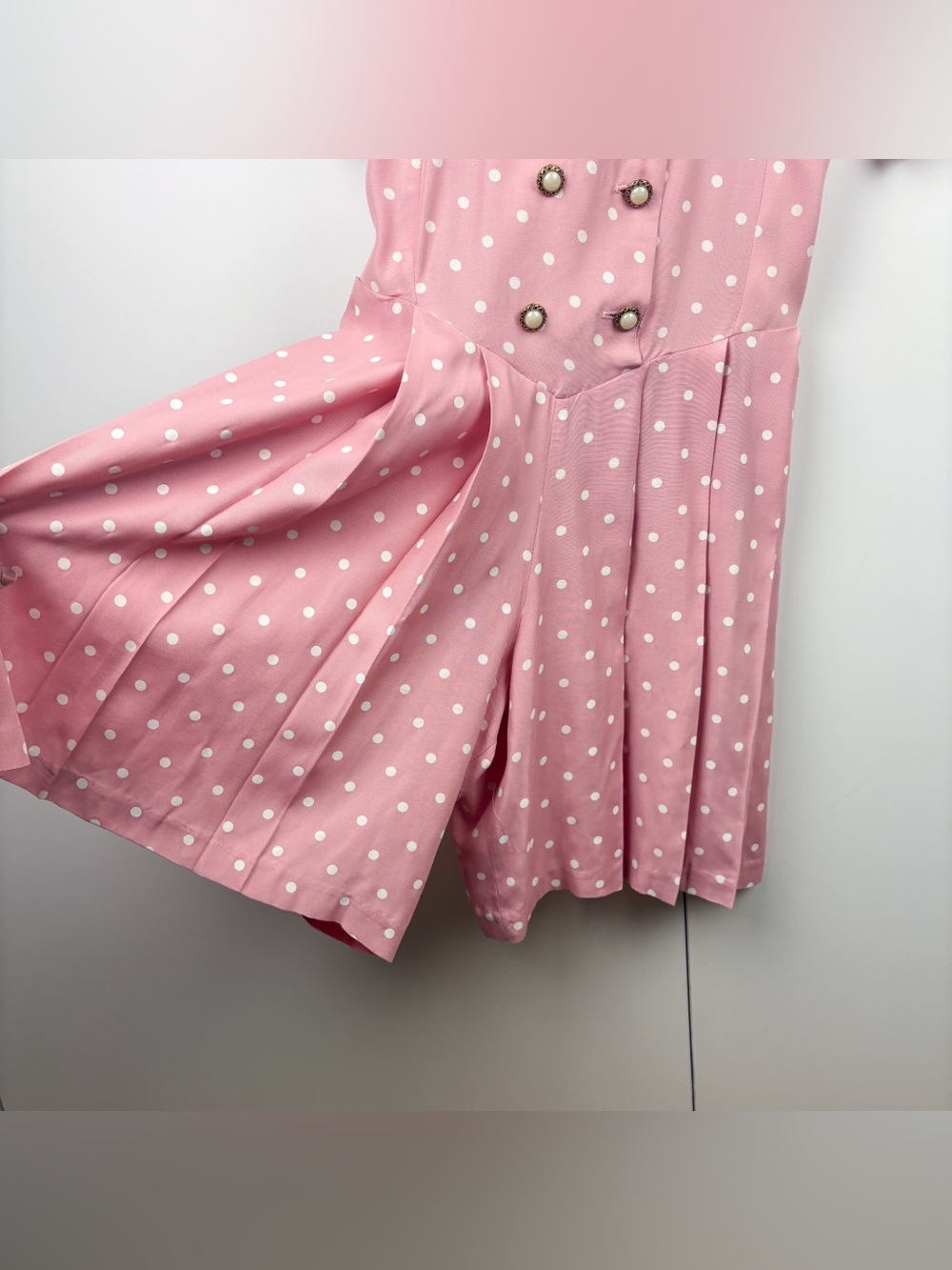 Vintage 80s Polka Dot Lace Collar Button Pink White Romper Coquette Retro Barbie - Picture 3 of 10